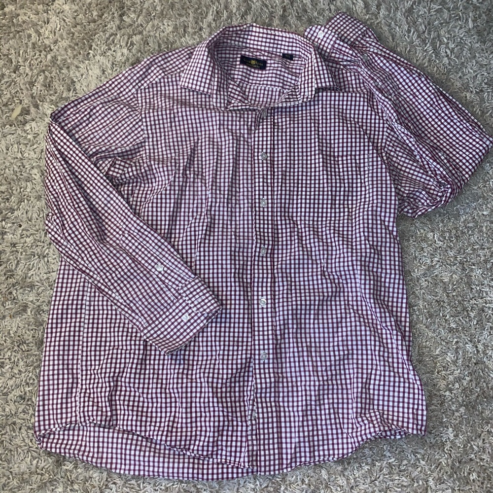 White and burgundy plaid shirt